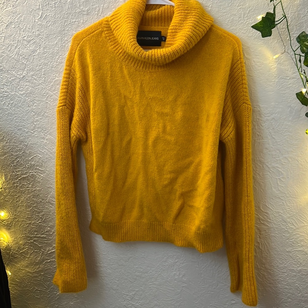 Mustard yellow/ gold Calvin Klein cowl neck sweater